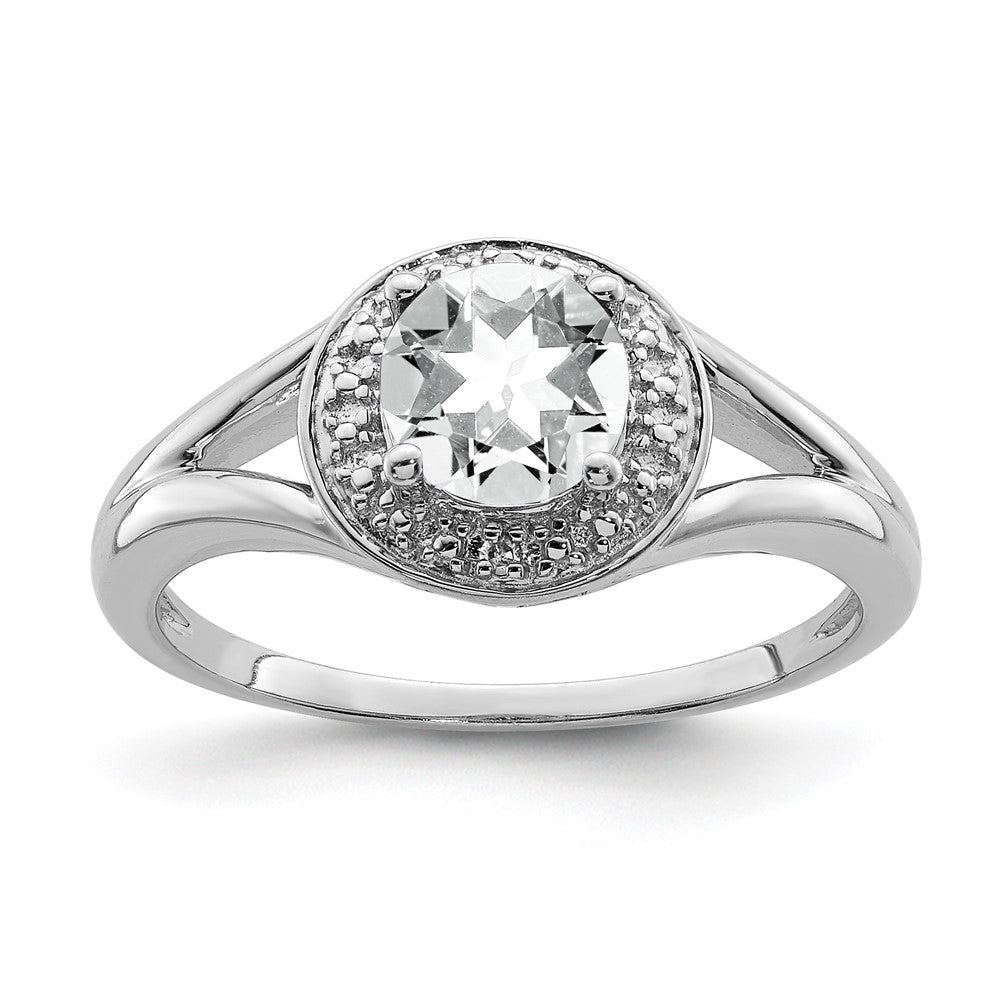 Sterling Silver Rhodium-plated Diam. & White Topaz Ring - 9