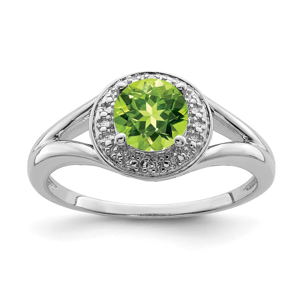Sterling Silver Rhodium-plated Diam. & Peridot Ring - 3