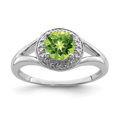 Sterling Silver Rhodium-plated Diam. & Peridot Ring - 4