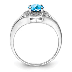 Sterling Silver Rhodium-plated Diam. & Blue Topaz Ring - 3