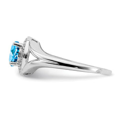 Sterling Silver Rhodium-plated Diam. & Blue Topaz Ring - 3
