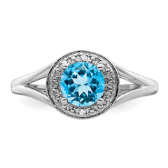 Sterling Silver Rhodium-plated Diam. & Blue Topaz Ring - 2
