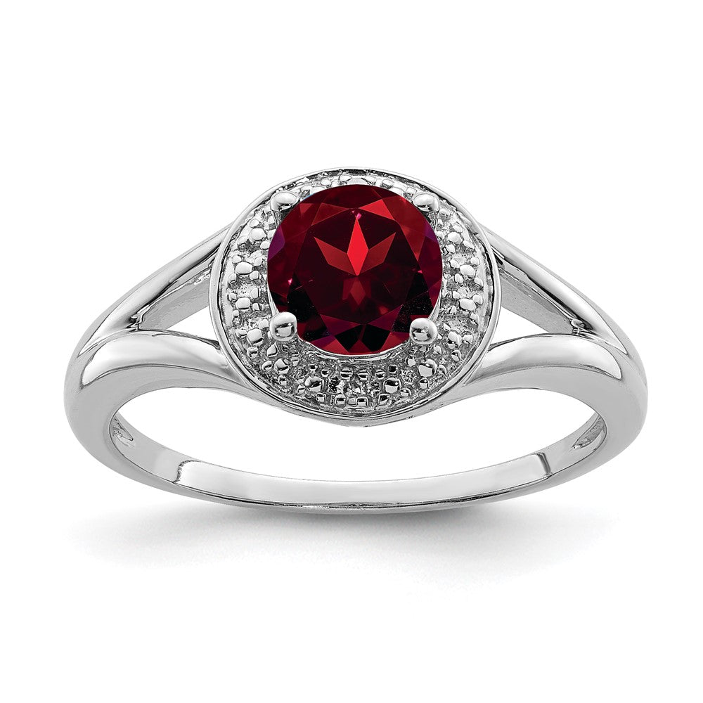 Sterling Silver Rhodium-plated Diam. & Garnet Ring - 4