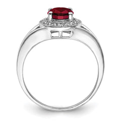 Sterling Silver Rhodium-plated Diam. & Created Ruby Ring - 12