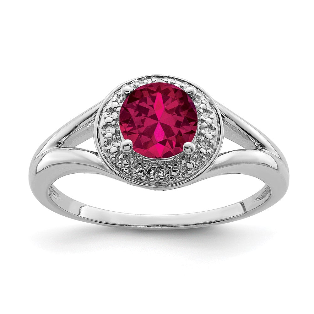 Sterling Silver Rhodium-plated Diam. & Created Ruby Ring - 2