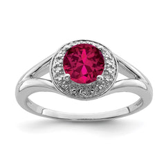 Sterling Silver Rhodium-plated Diam. & Created Ruby Ring - 15