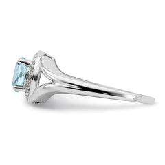 Sterling Silver Rhodium-plated Diam. & Aquamarine Ring - 4