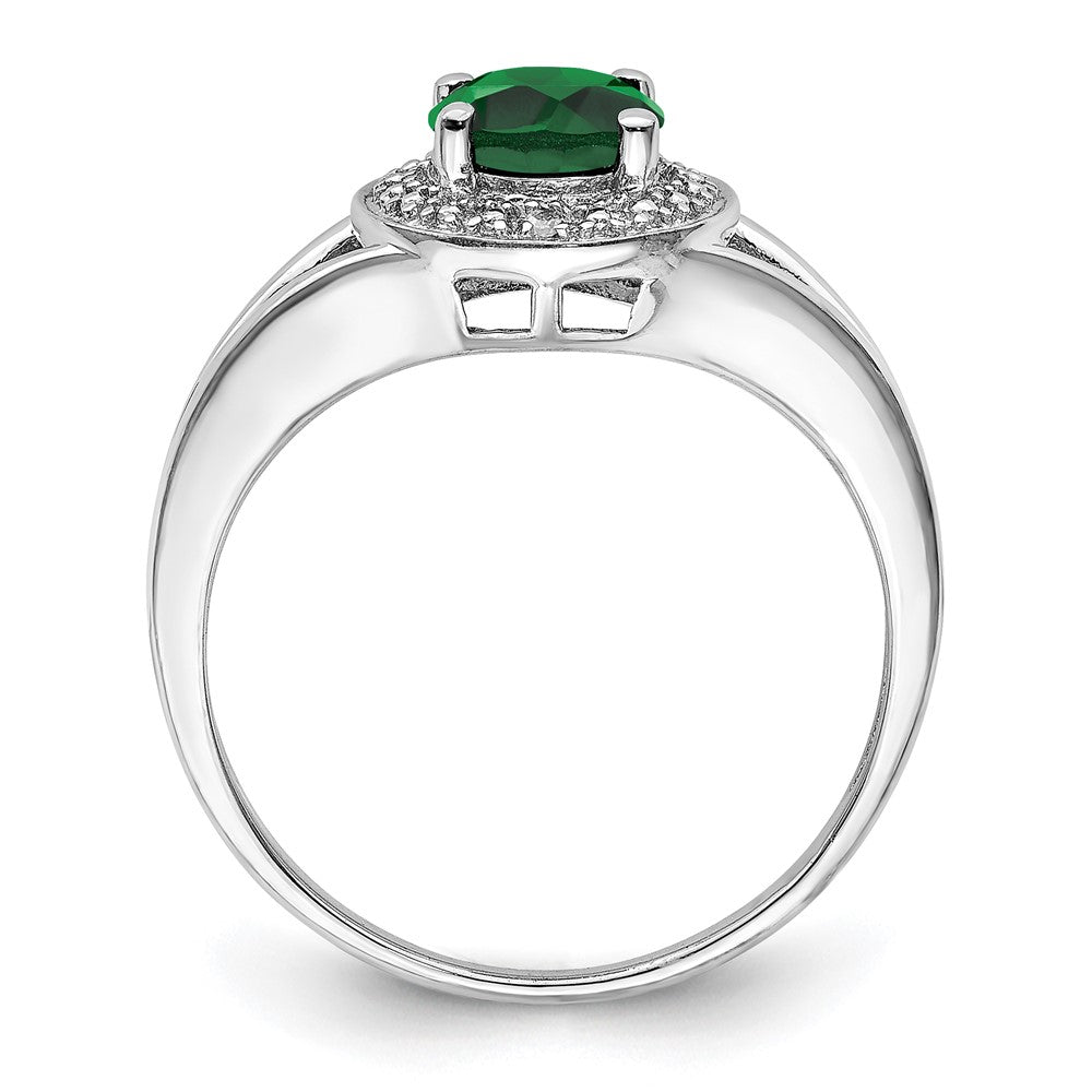 Sterling Silver Rhodium-plated Diam. & Created Emerald Ring