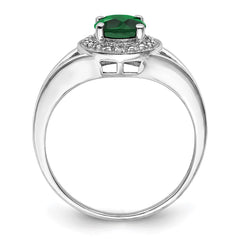 Sterling Silver Rhodium-plated Diam. & Created Emerald Ring