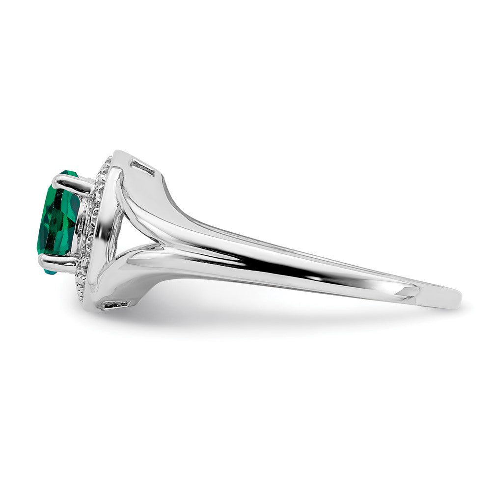 Sterling Silver Rhodium-plated Diam. & Created Emerald Ring - 12