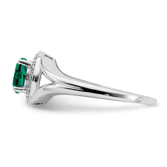Sterling Silver Rhodium-plated Diam. & Created Emerald Ring - 12
