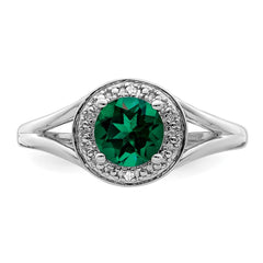 Sterling Silver Rhodium-plated Diam. & Created Emerald Ring - 12