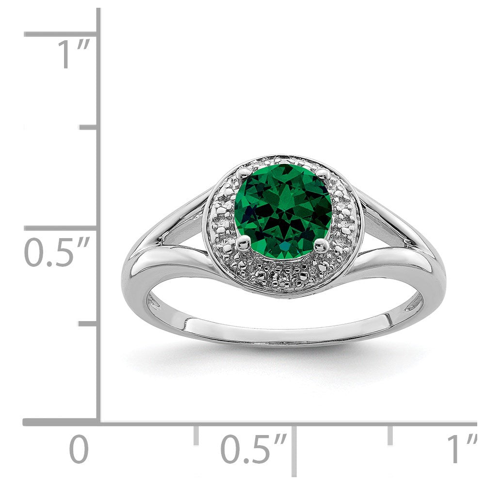 Sterling Silver Rhodium-plated Diam. & Created Emerald Ring - 12
