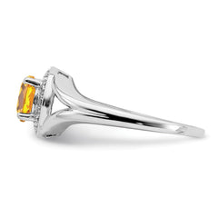 Sterling Silver Rhodium-plated Diam. & Citrine Ring - 8