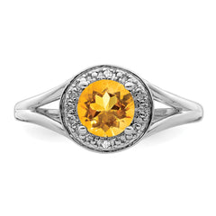 Sterling Silver Rhodium-plated Diam. & Citrine Ring - 7