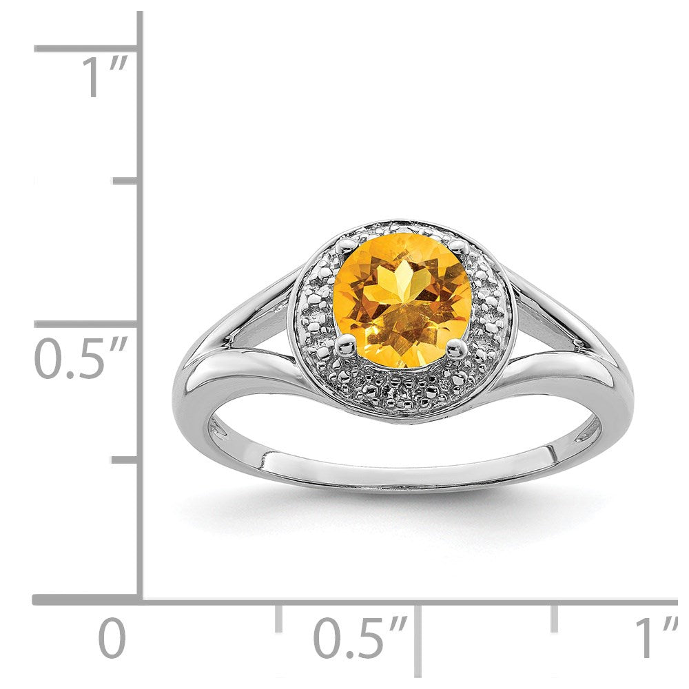 Sterling Silver Rhodium-plated Diam. & Citrine Ring - 8