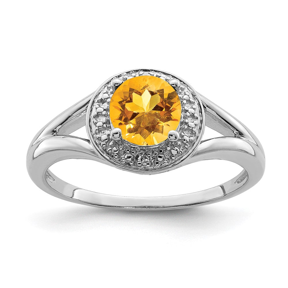 Sterling Silver Rhodium-plated Diam. & Citrine Ring - 7