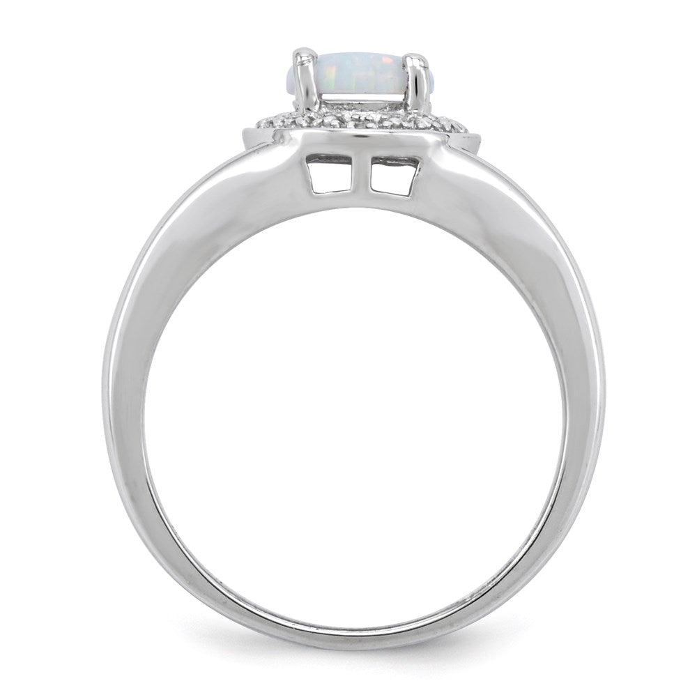 Sterling Silver Rhodium-plated Diam. & Created Opal Ring - 14