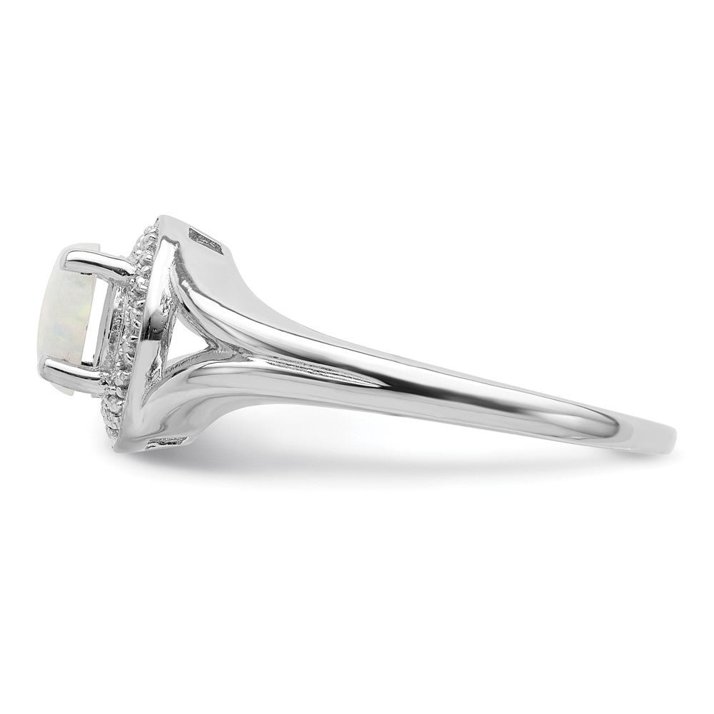 Sterling Silver Rhodium-plated Diam. & Created Opal Ring - 14
