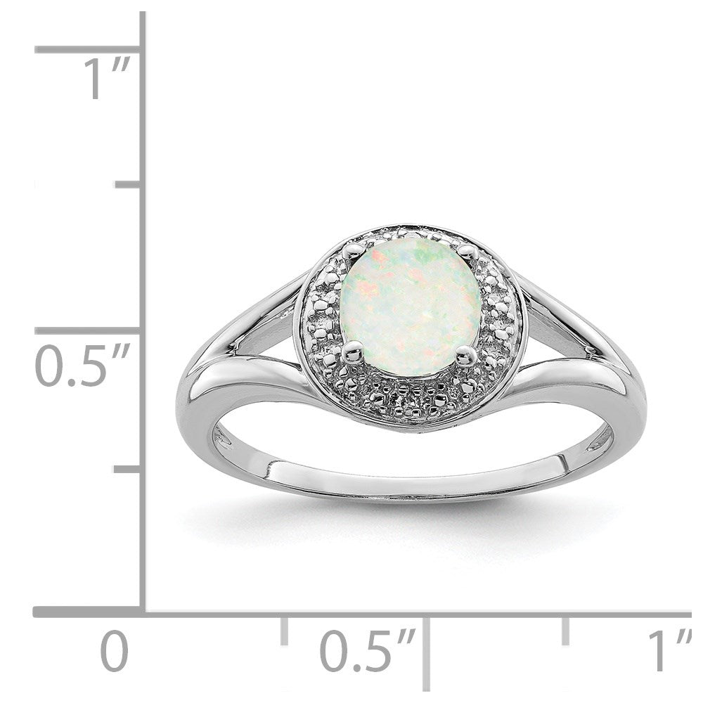 Sterling Silver Rhodium-plated Diam. & Created Opal Ring - 14