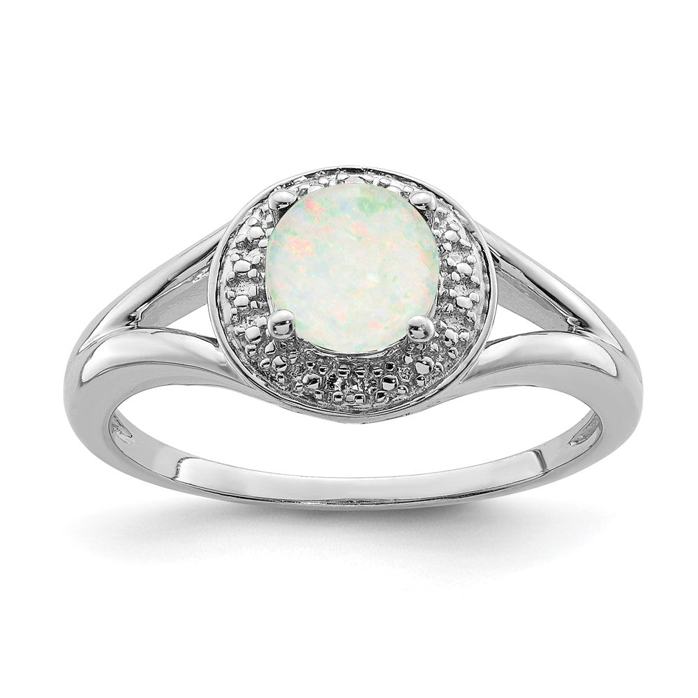 Sterling Silver Rhodium-plated Diam. & Created Opal Ring - 14