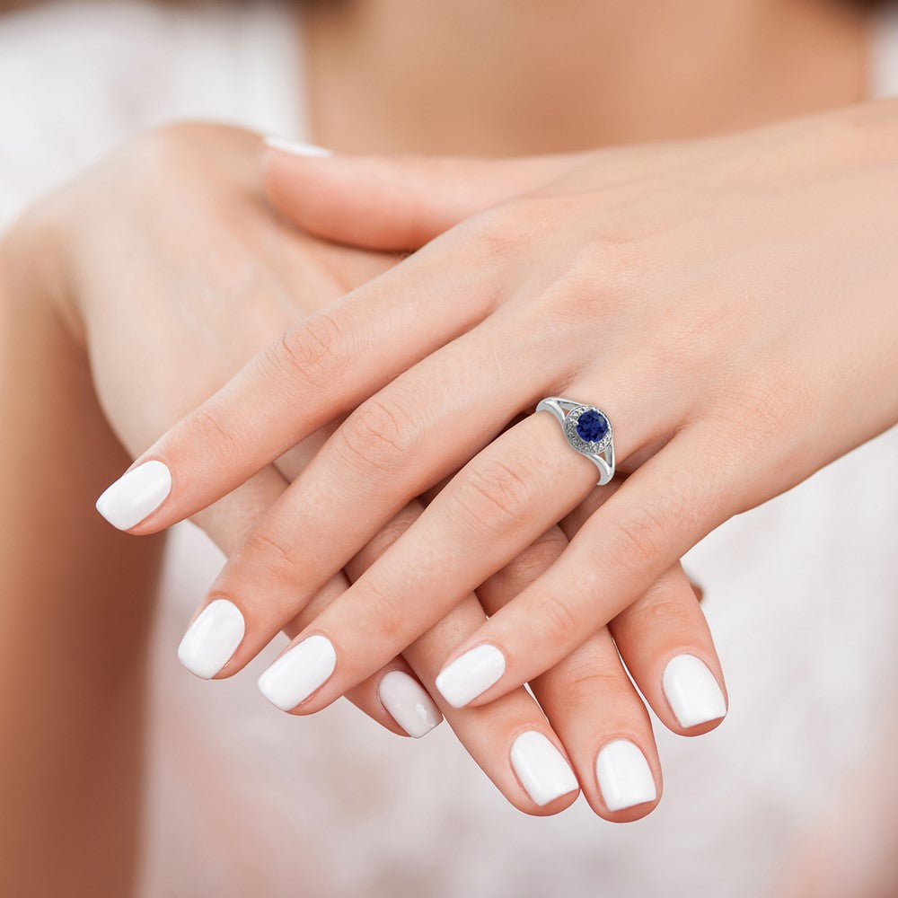 Sterling Silver Rhodium-plated Diam. & Created Sapphire Ring - 17