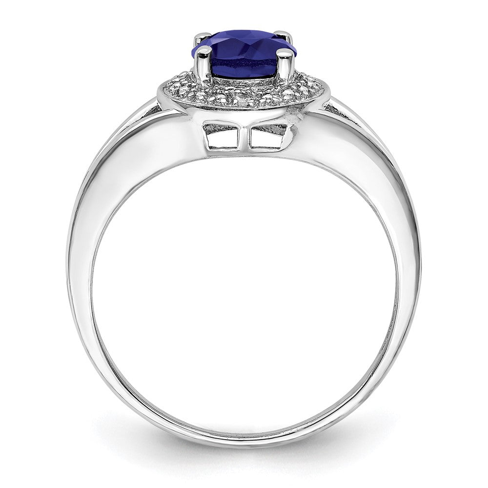 Sterling Silver Rhodium-plated Diam. & Created Sapphire Ring - 16