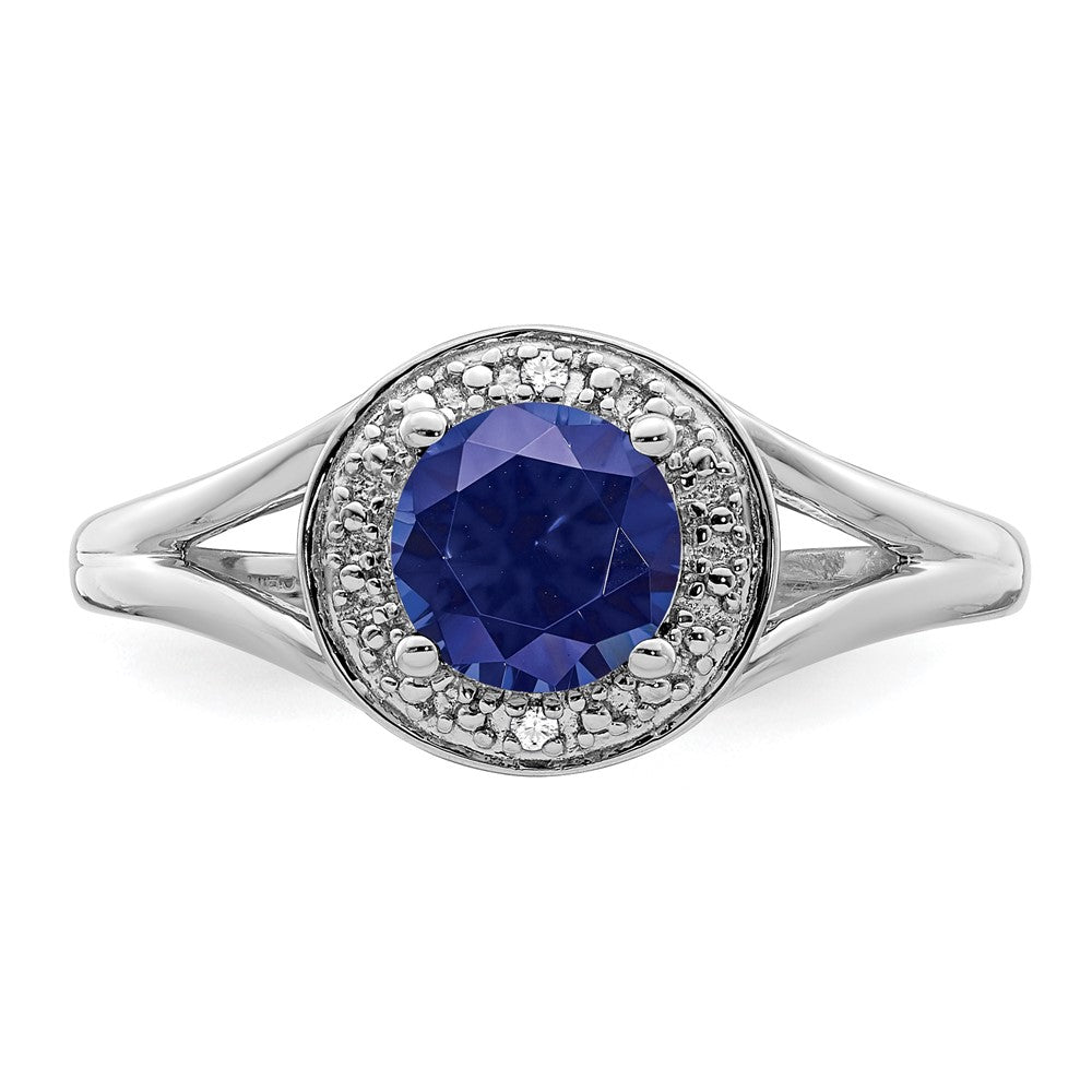 Sterling Silver Rhodium-plated Diam. & Created Sapphire Ring - 16