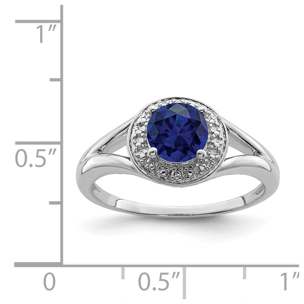 Sterling Silver Rhodium-plated Diam. & Created Sapphire Ring - 17