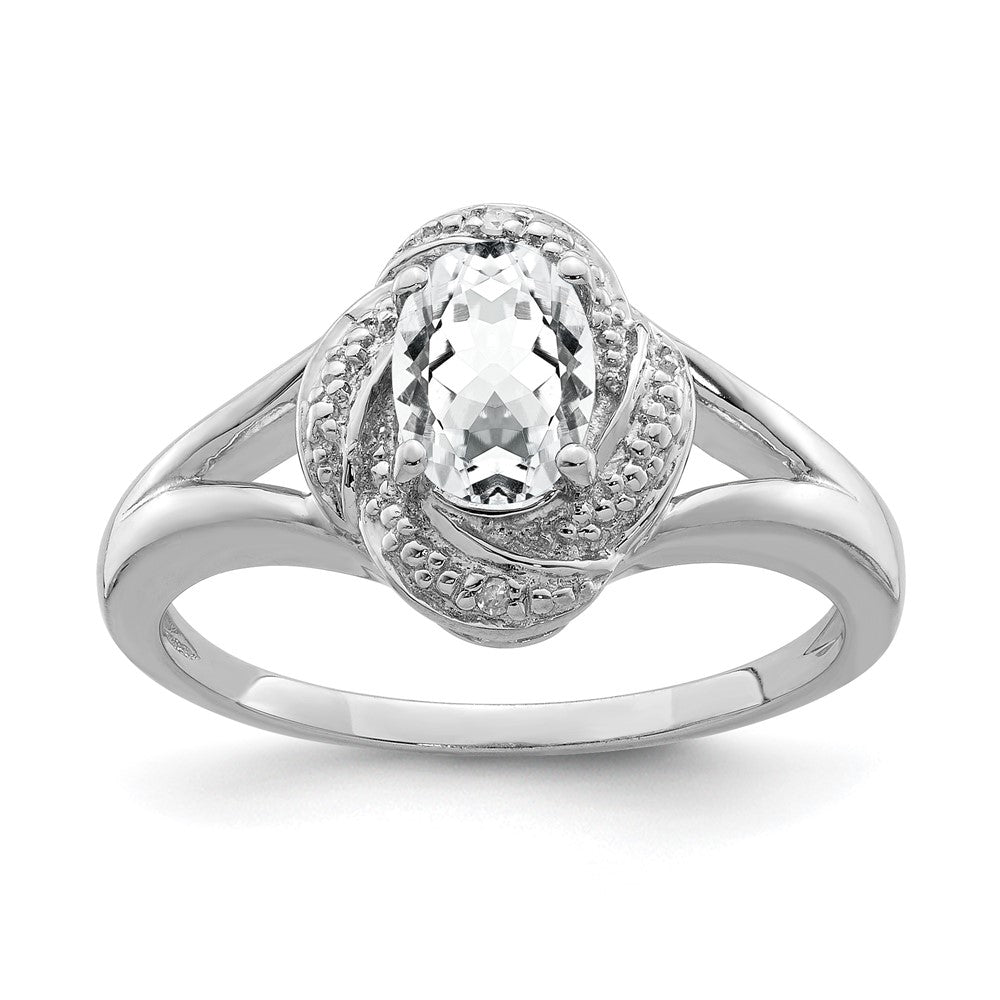 Sterling Silver Rhodium-plated Diam. & White Topaz Ring - 8