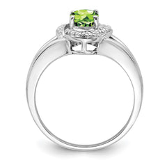 Sterling Silver Rhodium-plated Diam. & Peridot Ring - 8