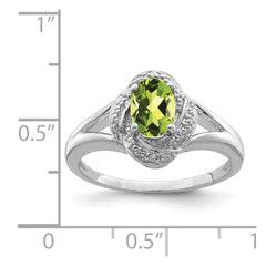 Sterling Silver Rhodium-plated Diam. & Peridot Ring - 15