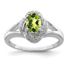 Sterling Silver Rhodium-plated Diam. & Peridot Ring - 9