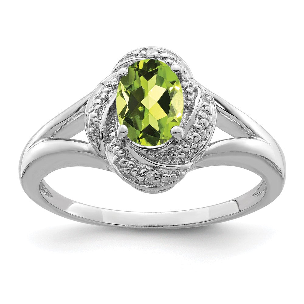 Sterling Silver Rhodium-plated Diam. & Peridot Ring - 11