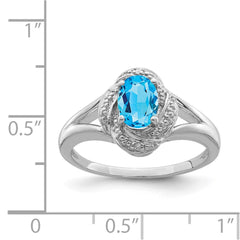 Sterling Silver Rhodium-plated Diam. & Blue Topaz Ring - 7