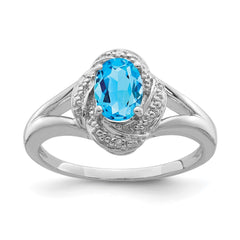 Sterling Silver Rhodium-plated Diam. & Blue Topaz Ring - 9