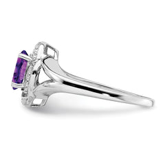 Sterling Silver Rhodium-plated Diam. & Amethyst Ring - 16