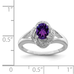 Sterling Silver Rhodium-plated Diam. & Amethyst Ring - 16