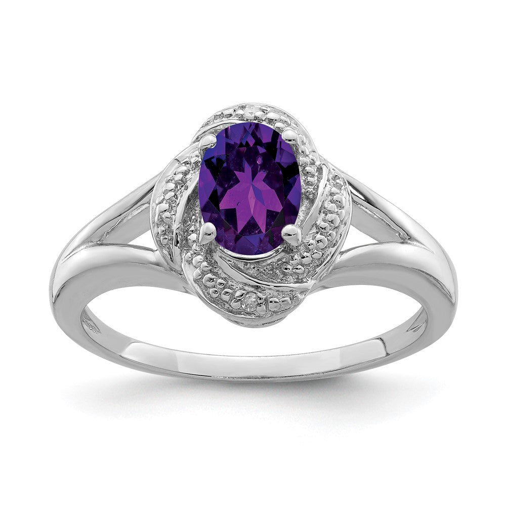 Sterling Silver Rhodium-plated Diam. & Amethyst Ring - 8