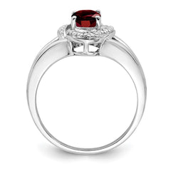 Sterling Silver Rhodium-plated Diam. & Garnet Ring - 11