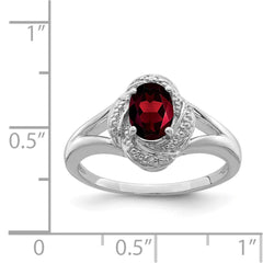 Sterling Silver Rhodium-plated Diam. & Garnet Ring - 11