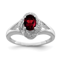 Sterling Silver Rhodium-plated Diam. & Garnet Ring - 12
