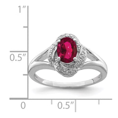 Sterling Silver Rhodium-plated Diam. & Created Ruby Ring - 5