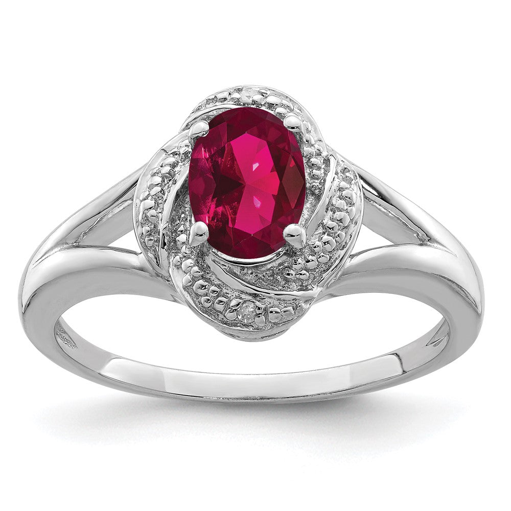 Sterling Silver Rhodium-plated Diam. & Created Ruby Ring - 5