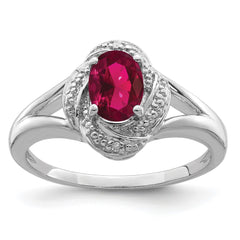 Sterling Silver Rhodium-plated Diam. & Created Ruby Ring - 5