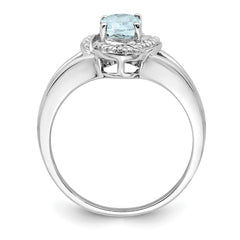 Sterling Silver Rhodium-plated Diam. & Aquamarine Ring - 15