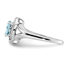 Sterling Silver Rhodium-plated Diam. & Aquamarine Ring - 10