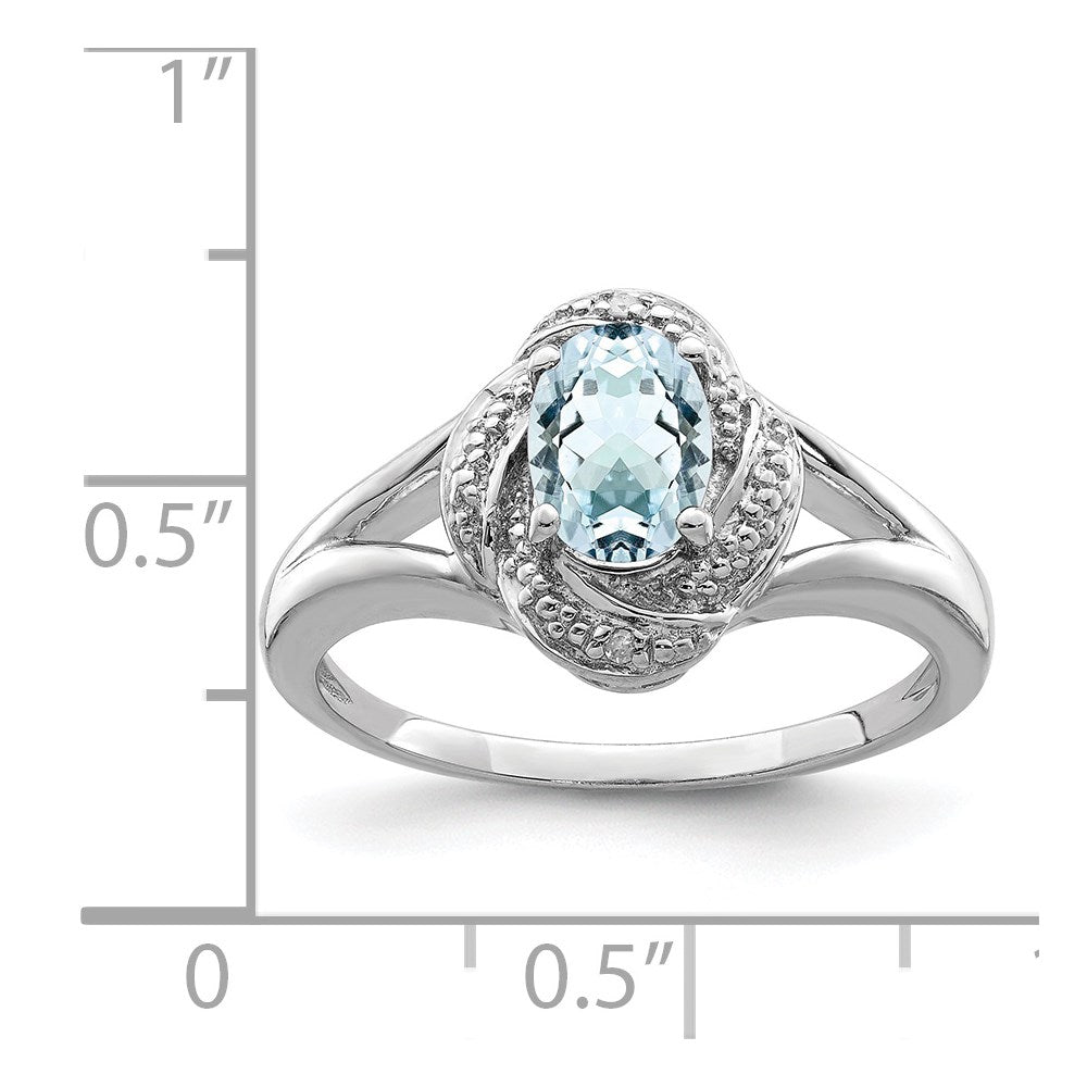 Sterling Silver Rhodium-plated Diam. & Aquamarine Ring