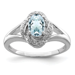 Sterling Silver Rhodium-plated Diam. & Aquamarine Ring - 15