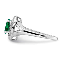 Sterling Silver Rhodium-plated Diam. & Created Emerald Ring - 16